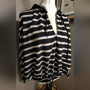 Womens LARGE Striped Hoodie Black White Tan LIKE NEW Western Bougie